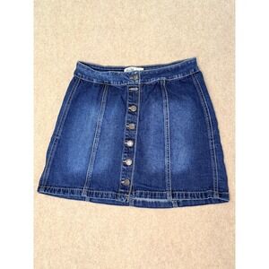 Mudd Womens Blue Denim Button Front Mini Skirt Size 5 Y2K FLX Stretch A-Line
